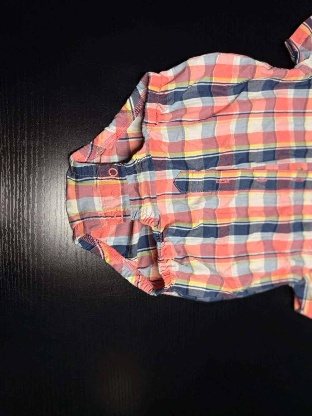 Wrangler Boys Plaid Short-Sleeve Button-Down Bodysuit in Coral, Navy & Yellow